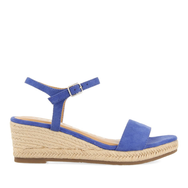 SANDALIAS DE PIEL COLOR AZUL CON CUÑA DE YUTE PARA MUJER XARRE