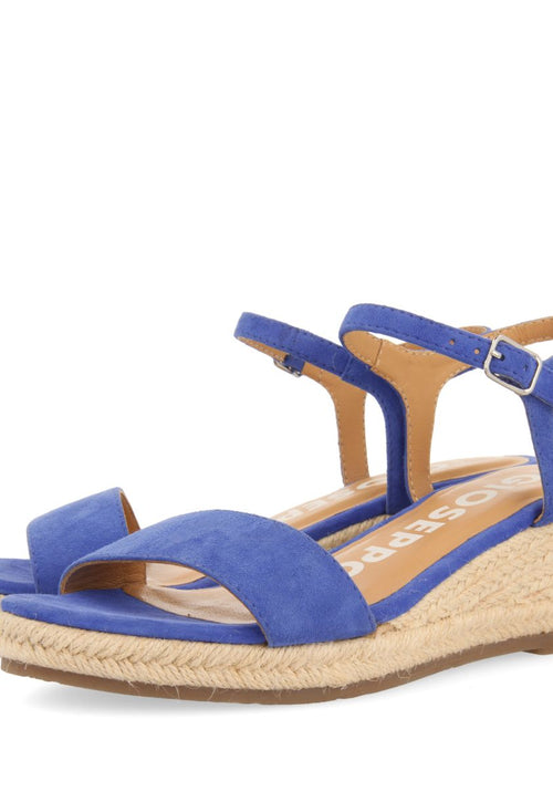 SANDALIAS DE PIEL COLOR AZUL CON CUÑA DE YUTE PARA MUJER XARRE
