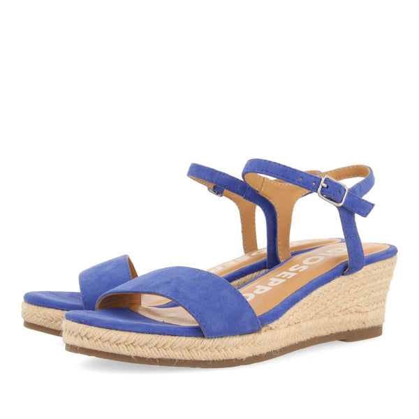 SANDALIAS DE PIEL COLOR AZUL CON CUÑA DE YUTE PARA MUJER XARRE