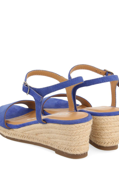 SANDALIAS DE PIEL COLOR AZUL CON CUÑA DE YUTE PARA MUJER XARRE