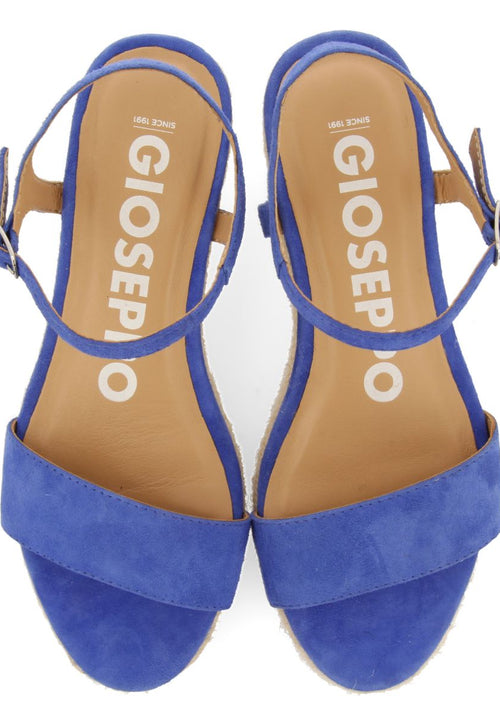 SANDALIAS DE PIEL COLOR AZUL CON CUÑA DE YUTE PARA MUJER XARRE