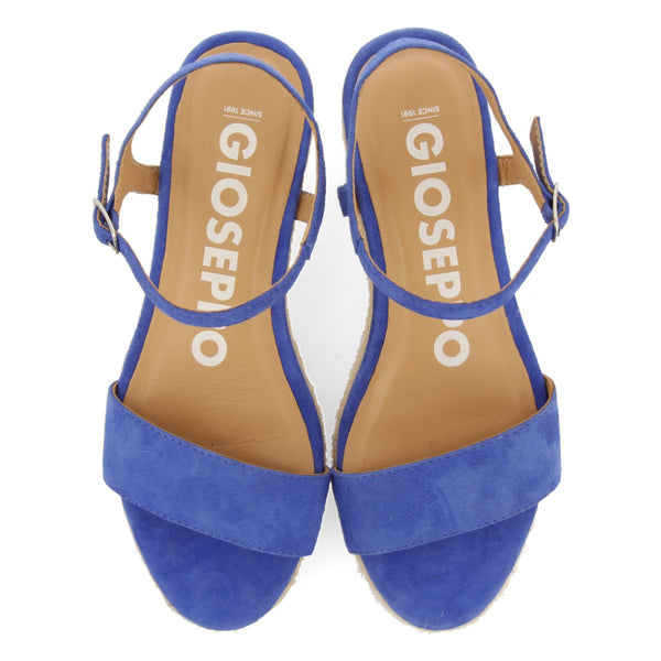 SANDALIAS DE PIEL COLOR AZUL CON CUÑA DE YUTE PARA MUJER XARRE
