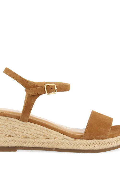 SANDALIAS DE PIEL COLOR CUERO CON CUÑA DE YUTE PARA MUJER XARRE