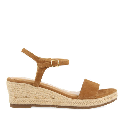 SANDALIAS DE PIEL COLOR CUERO CON CUÑA DE YUTE PARA MUJER XARRE