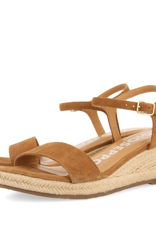 SANDALIAS DE PIEL COLOR CUERO CON CUÑA DE YUTE PARA MUJER XARRE