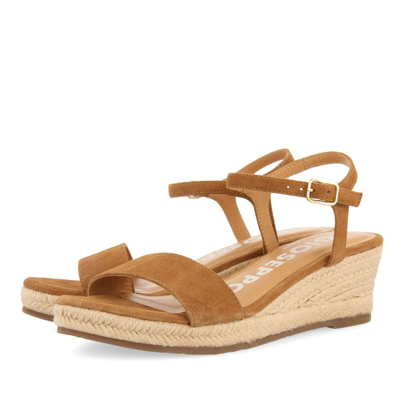 SANDALIAS DE PIEL COLOR CUERO CON CUÑA DE YUTE PARA MUJER XARRE
