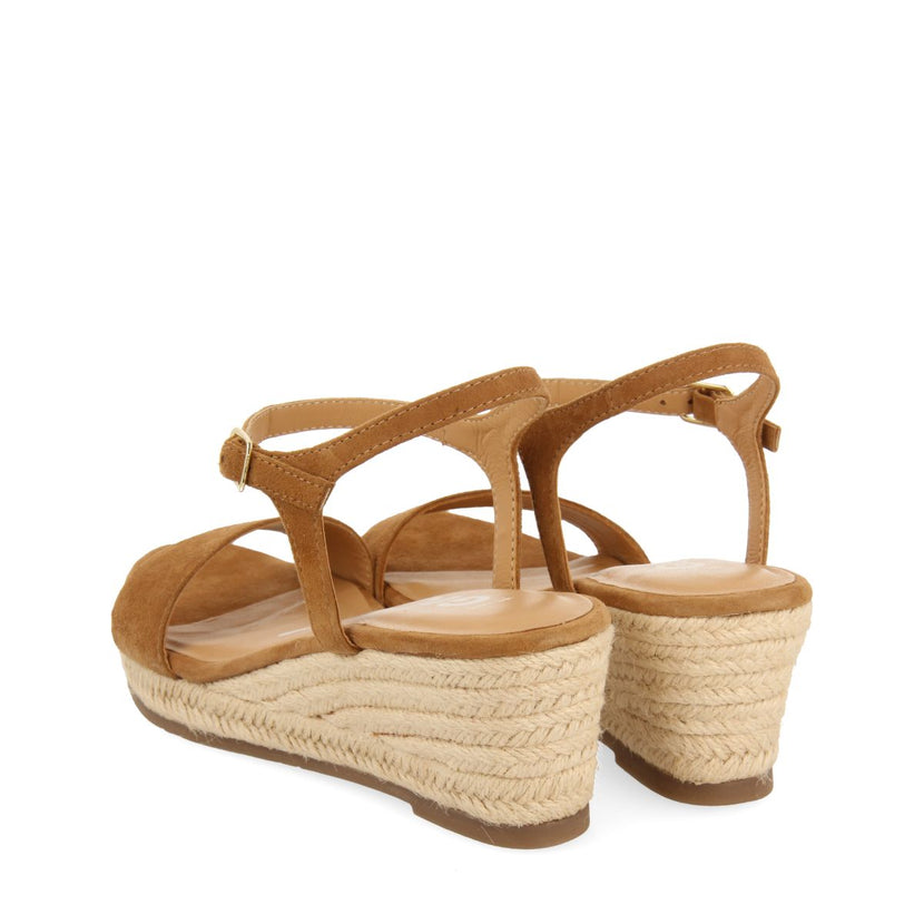 SANDALIAS DE PIEL COLOR CUERO CON CUÑA DE YUTE PARA MUJER XARRE