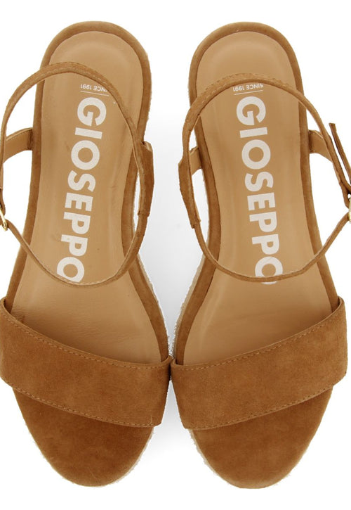 SANDALIAS DE PIEL COLOR CUERO CON CUÑA DE YUTE PARA MUJER XARRE