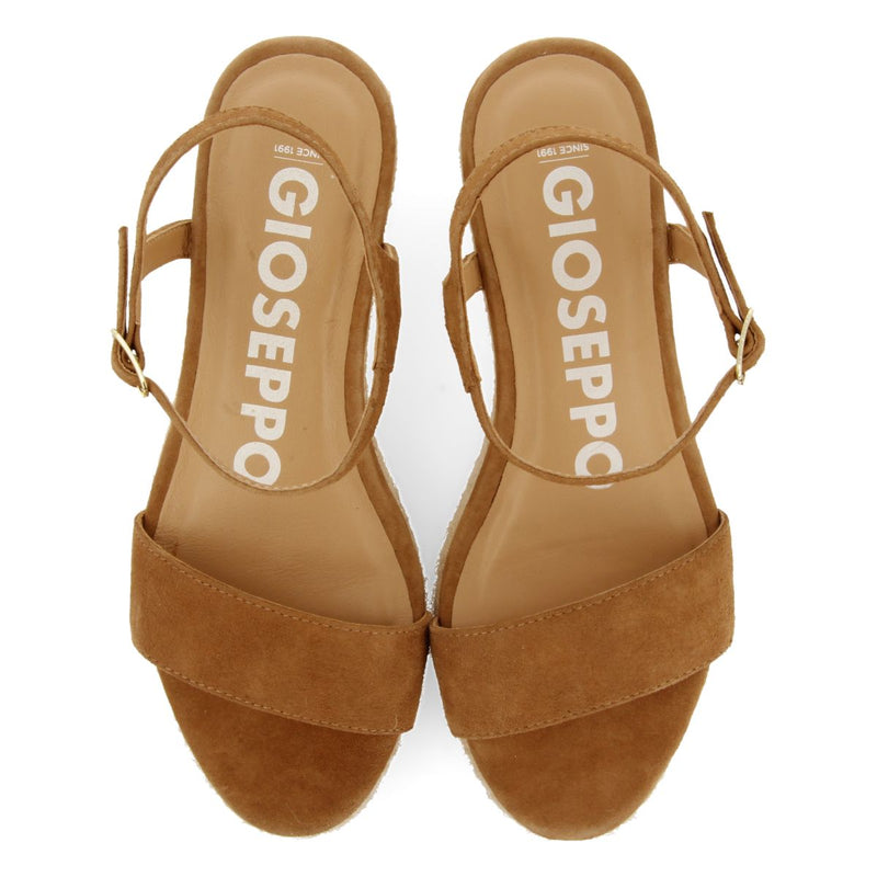 SANDALIAS DE PIEL COLOR CUERO CON CUÑA DE YUTE PARA MUJER XARRE