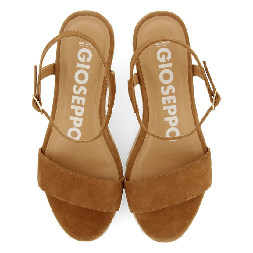 SANDALIAS DE PIEL COLOR CUERO CON CUÑA DE YUTE PARA MUJER XARRE
