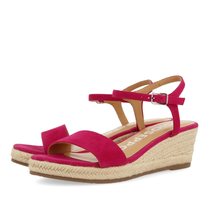 SANDALIAS DE PIEL COLOR FUCSIA CON CUÑA DE YUTE PARA MUJER XARRE