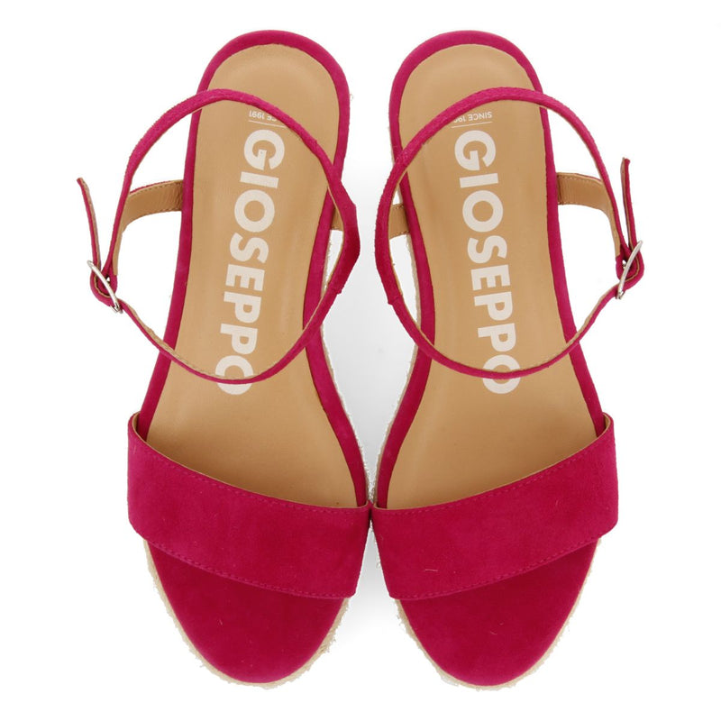 SANDALIAS DE PIEL COLOR FUCSIA CON CUÑA DE YUTE PARA MUJER XARRE