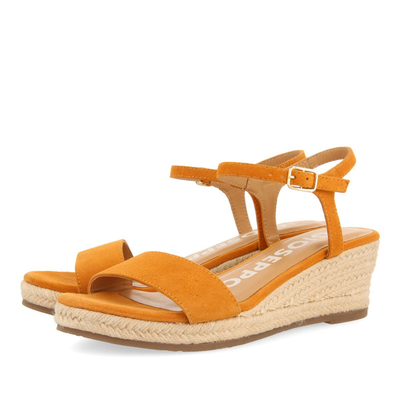 SANDALIAS DE PIEL COLOR NARANJA CON CUÑA DE YUTE PARA MUJER XARRE