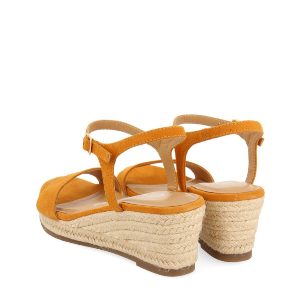 SANDALIAS DE PIEL COLOR NARANJA CON CUÑA DE YUTE PARA MUJER XARRE