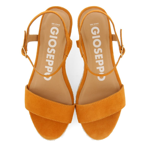 SANDALIAS DE PIEL COLOR NARANJA CON CUÑA DE YUTE PARA MUJER XARRE