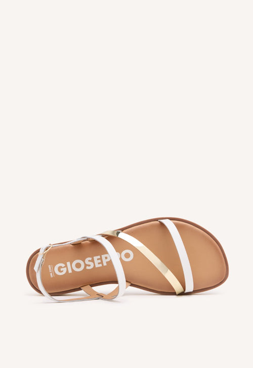 SANDALIAS DE PIEL CON TIRAS BLANCAS Y METALIZADAS PARA MUJER CARBIS