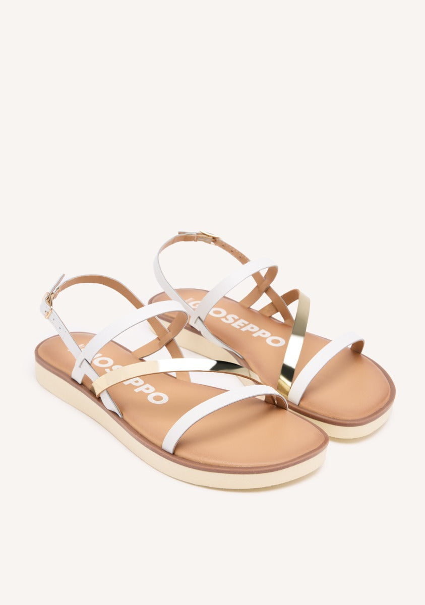 LEATHER SANDALS WITH WHITE AND METALLIC STRAPS FOR WOMEN CARBIS