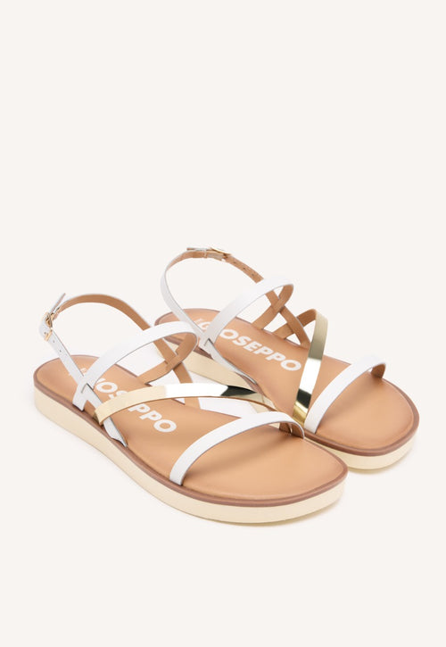 SANDALIAS DE PIEL CON TIRAS BLANCAS Y METALIZADAS PARA MUJER CARBIS