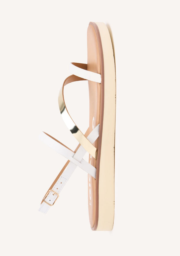LEATHER SANDALS WITH WHITE AND METALLIC STRAPS FOR WOMEN CARBIS