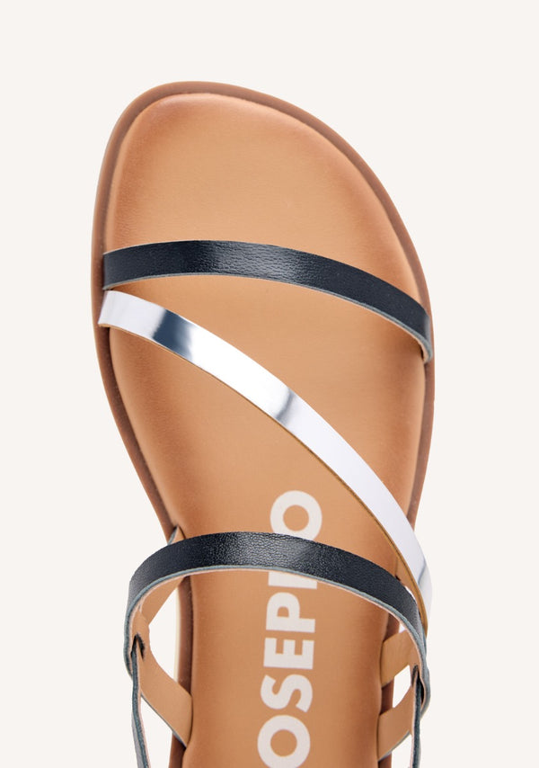 LEATHER SANDALS WITH BLACK AND METALLIC STRAPS FOR WOMEN CARBIS
