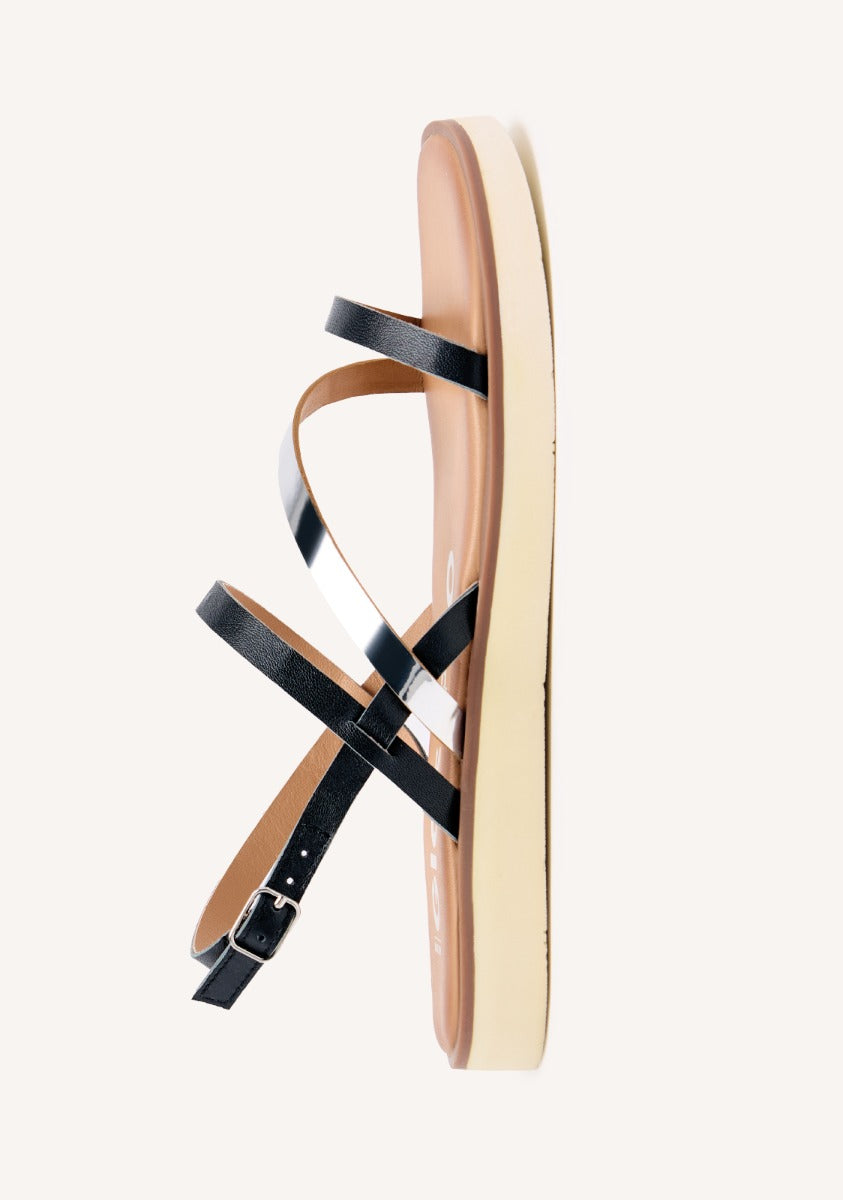 LEATHER SANDALS WITH BLACK AND METALLIC STRAPS FOR WOMEN CARBIS