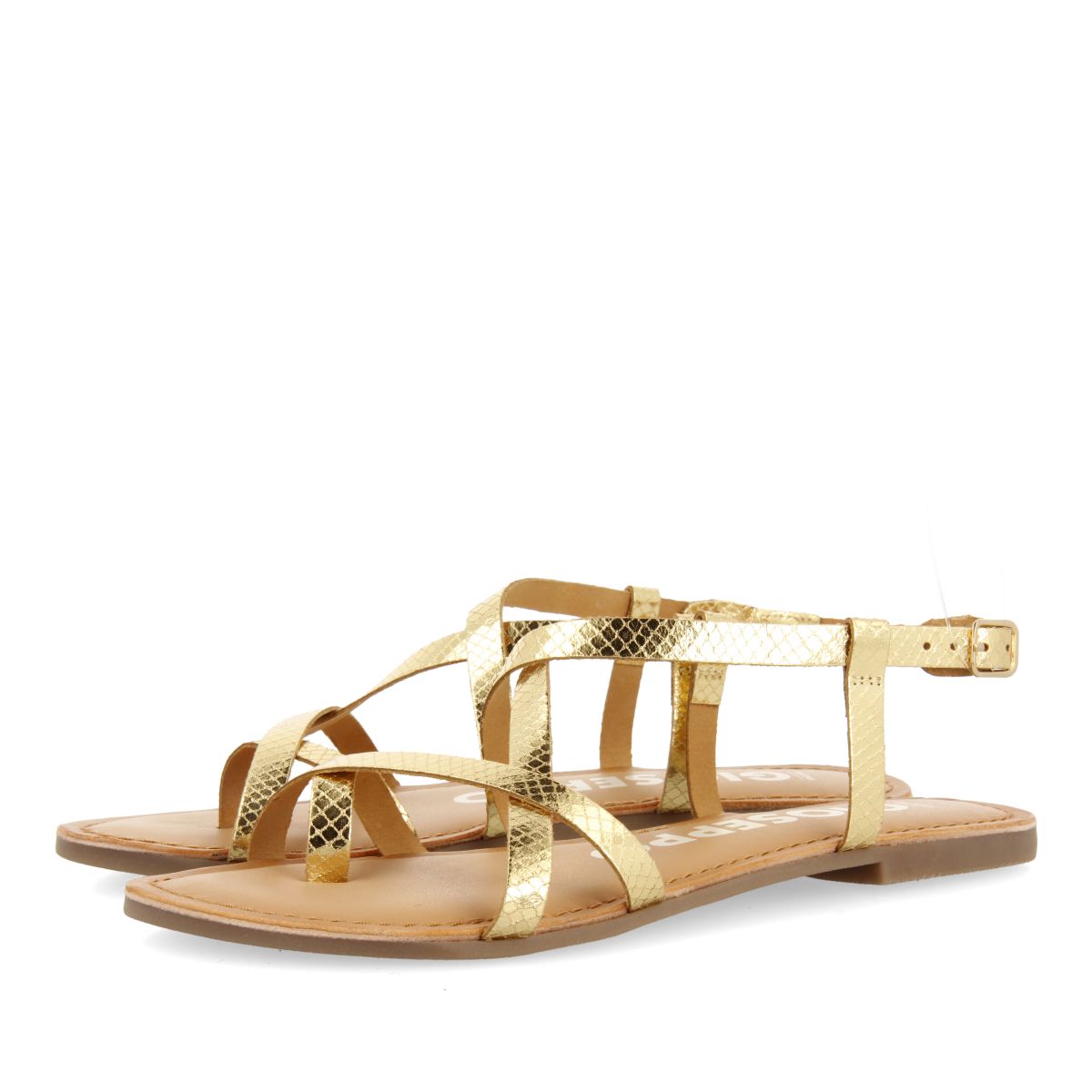 SANDALIAS DORADAS DE PIEL CON TIRAS FINAS PARA MUJER COURSAN