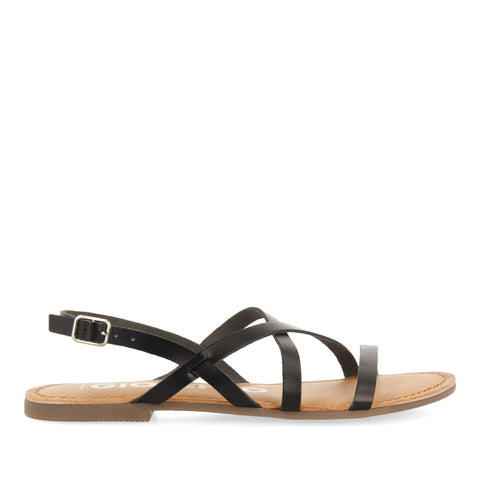 SANDALIAS NEGRAS DE PIEL CON TIRAS FINAS PARA MUJER DANIA