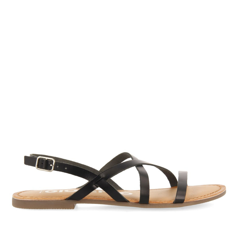 SANDALIAS NEGRAS DE PIEL CON TIRAS FINAS PARA MUJER DANIA