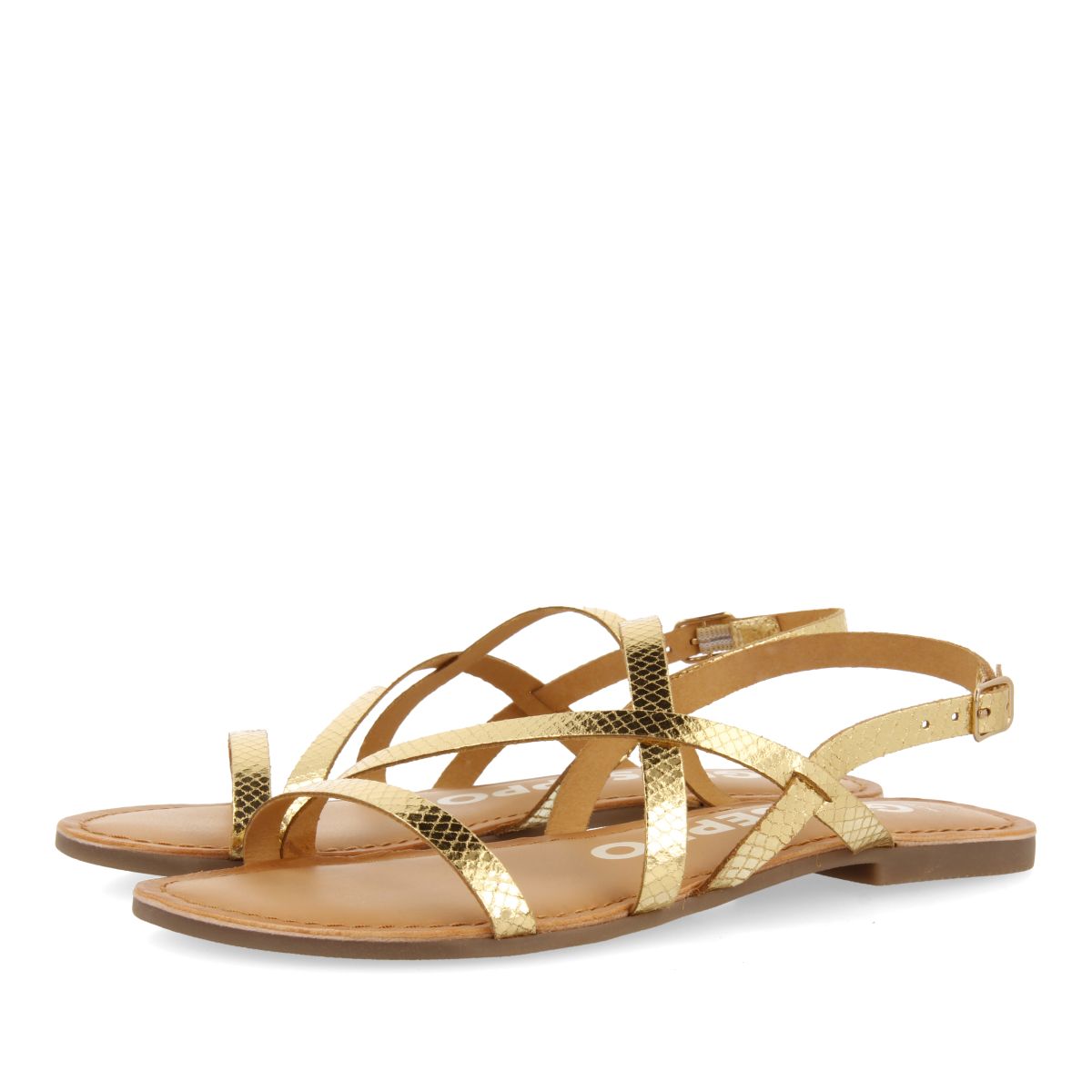 SANDALIAS DORADAS DE PIEL CON TIRAS FINAS PARA MUJER DANIA