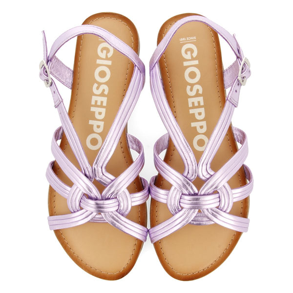 SANDALIAS MALVA DE PIEL CON TIRAS CRUZADAS PARA MUJER GOLAJ