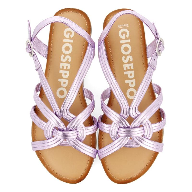 SANDALIAS MALVA DE PIEL CON TIRAS CRUZADAS PARA MUJER GOLAJ