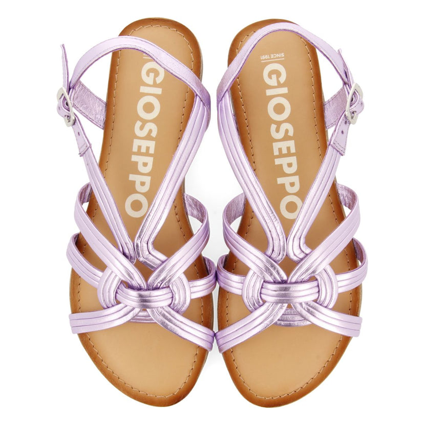 SANDALIAS MALVA DE PIEL CON TIRAS CRUZADAS PARA MUJER GOLAJ