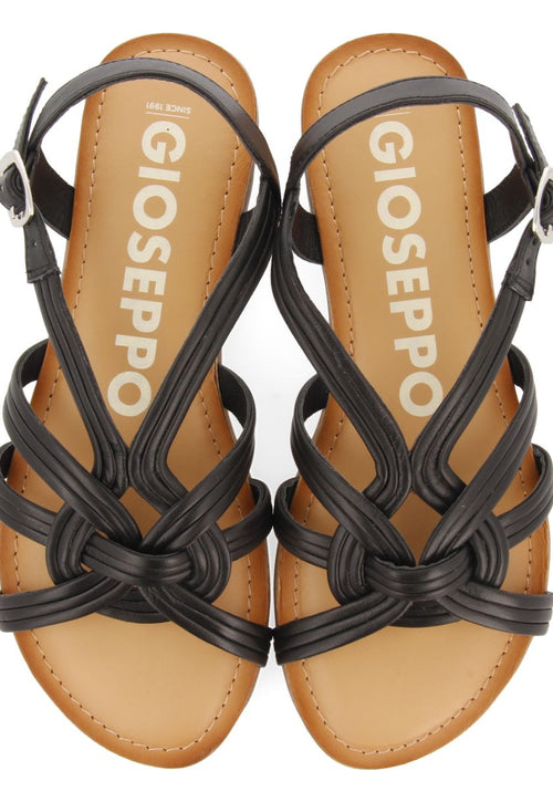 SANDALIAS NEGRAS DE PIEL CON TIRAS CRUZADAS PARA MUJER GOLAJ