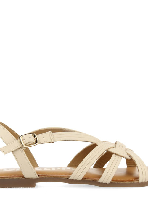 SANDALIAS OFF-WHITE DE PIEL CON TIRAS CRUZADAS PARA MUJER GOLAJ