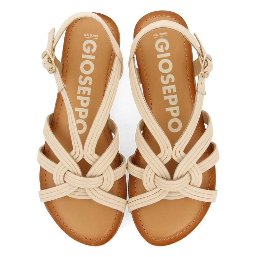 SANDALIAS OFF-WHITE DE PIEL CON TIRAS CRUZADAS PARA MUJER GOLAJ
