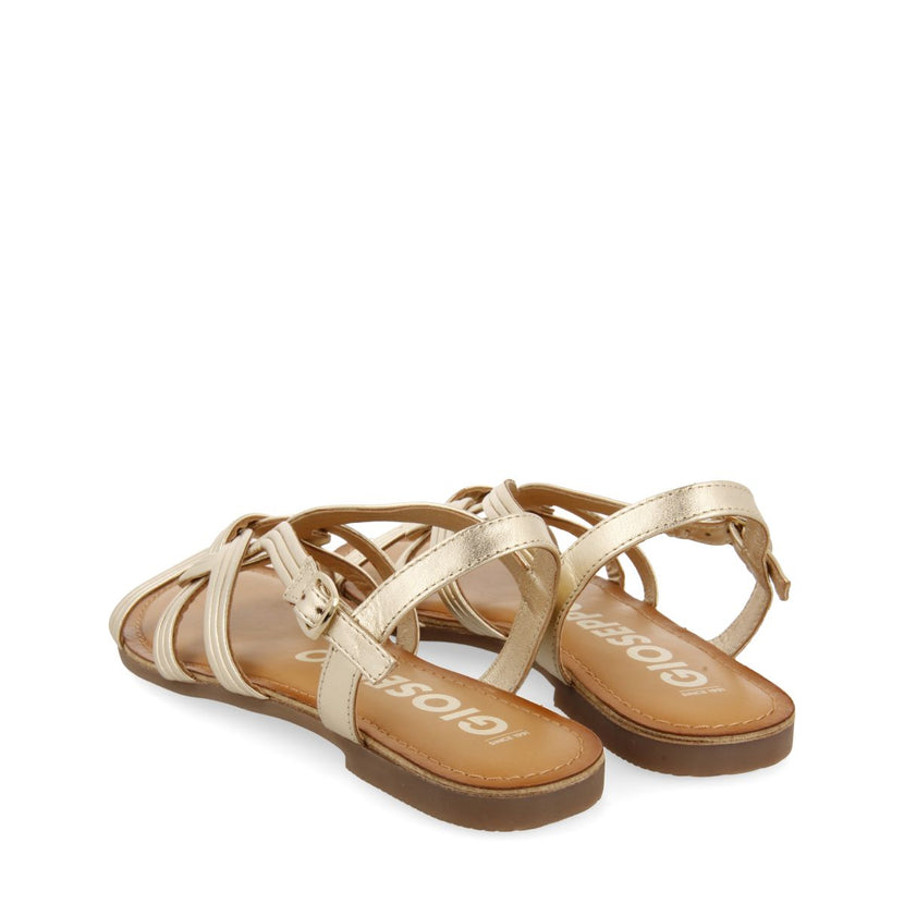 SANDALIAS DORADAS DE PIEL CON TIRAS CRUZADAS PARA MUJER GOLAJ