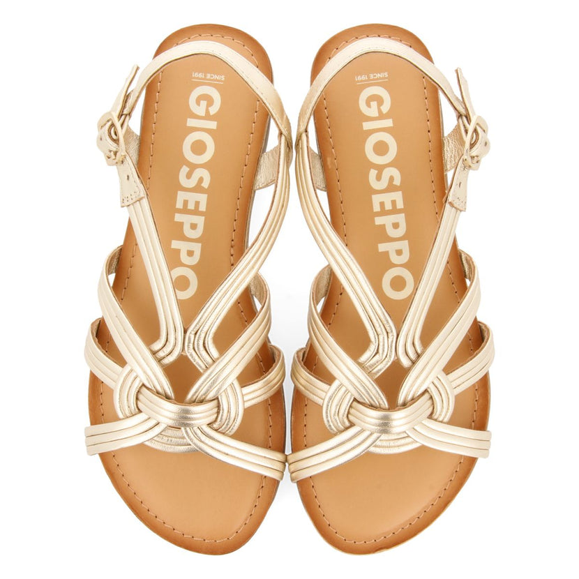 SANDALIAS DORADAS DE PIEL CON TIRAS CRUZADAS PARA MUJER GOLAJ