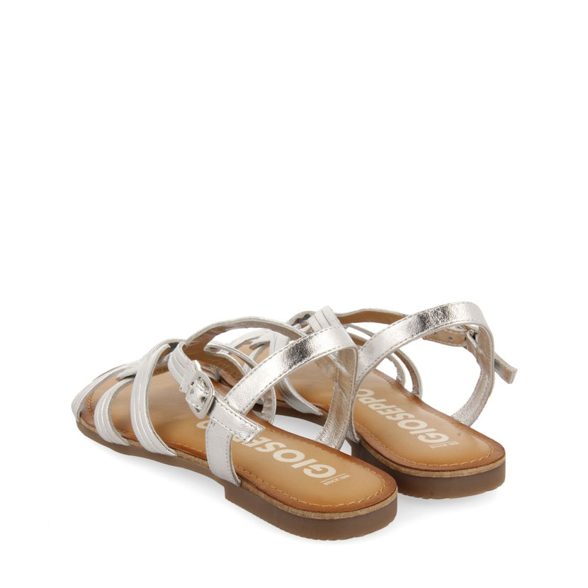 SANDALIAS PLATEADAS DE PIEL CON TIRAS CRUZADAS PARA MUJER GOLAJ
