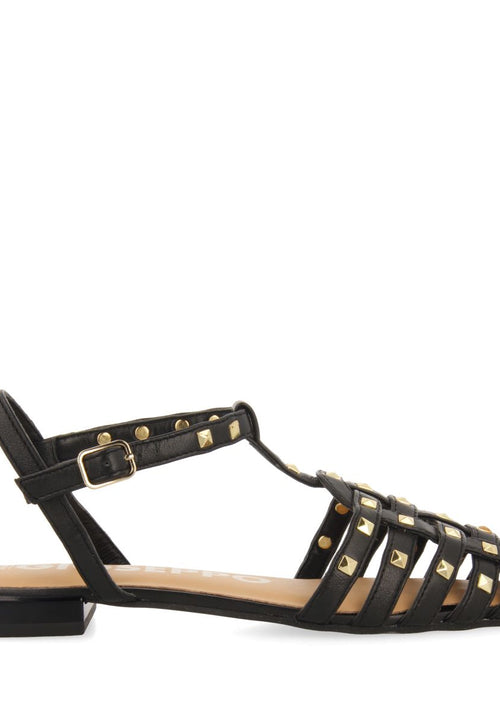 BLACK LEATHER CRAB-STYLE SANDALS WITH STUDS FOR WOMEN CANBY