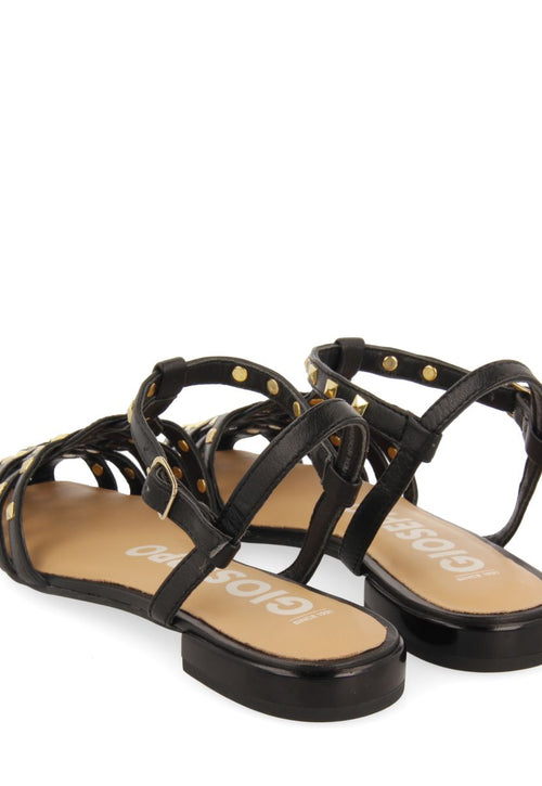 BLACK LEATHER CRAB-STYLE SANDALS WITH STUDS FOR WOMEN CANBY