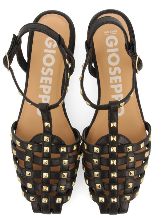 BLACK LEATHER CRAB-STYLE SANDALS WITH STUDS FOR WOMEN CANBY