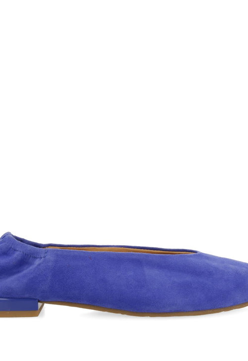 BLUE LEATHER BALLERINAS WITH POINTED TOE AND RUFFLED HEEL FOR WOMEN GAGEAC