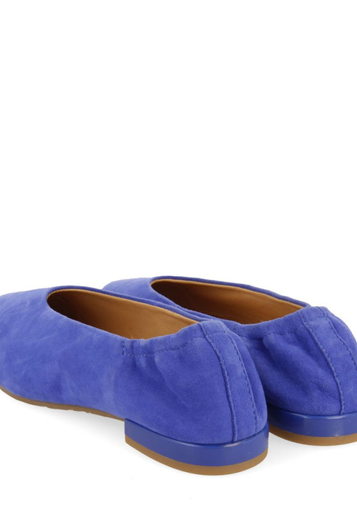 BLUE LEATHER BALLERINAS WITH POINTED TOE AND RUFFLED HEEL FOR WOMEN GAGEAC