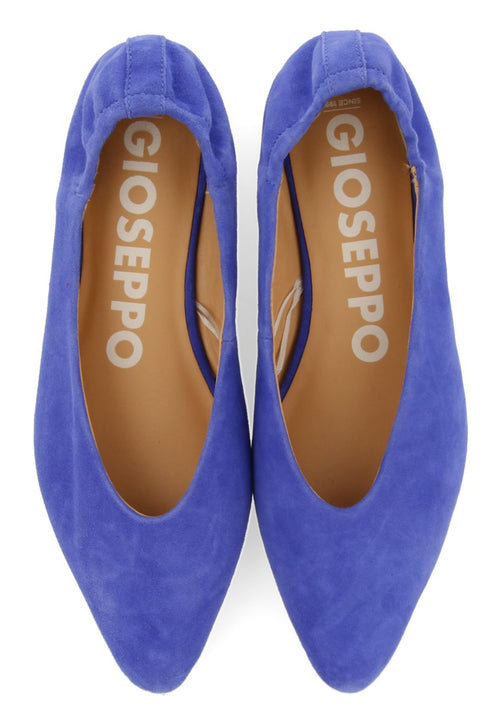 BLUE LEATHER BALLERINAS WITH POINTED TOE AND RUFFLED HEEL FOR WOMEN GAGEAC