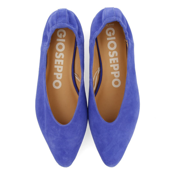 BAILARINAS DE PIEL COLOR AZUL CON PUNTA FINA Y TALÓN FRUNCIDA PARA MUJER GAGEAC