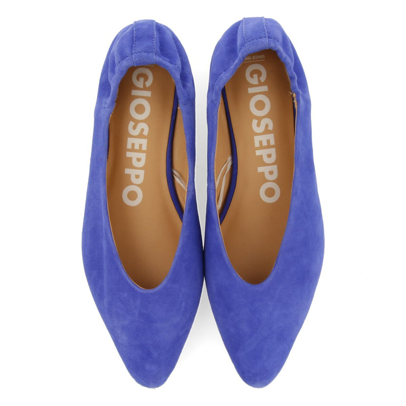 BAILARINAS DE PIEL COLOR AZUL CON PUNTA FINA Y TALÓN FRUNCIDA PARA MUJER GAGEAC