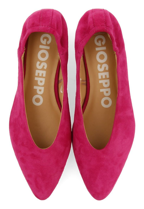 FUCHSIA COLORED LEATHER BALLERINAS WITH POINTED TOE AND RUFFLED HEEL FOR WOMEN GAGEAC