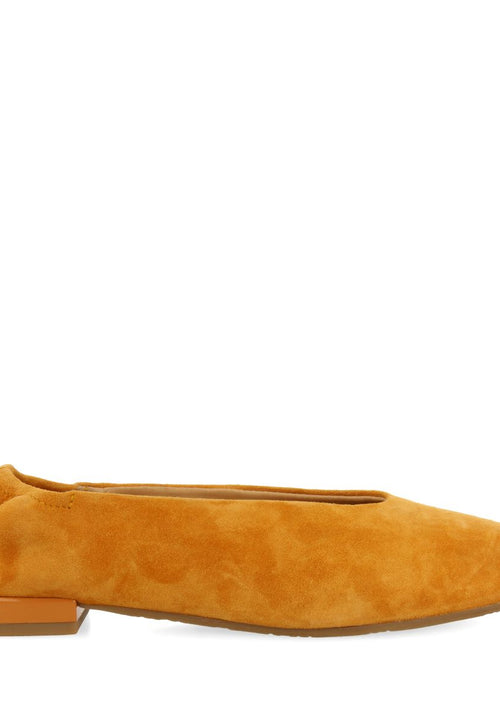 ORANGE LEATHER BALLERINAS WITH POINTED TOE AND RUFFLED HEEL FOR WOMEN GAGEAC