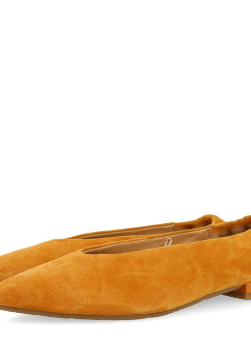 ORANGE LEATHER BALLERINAS WITH POINTED TOE AND RUFFLED HEEL FOR WOMEN GAGEAC