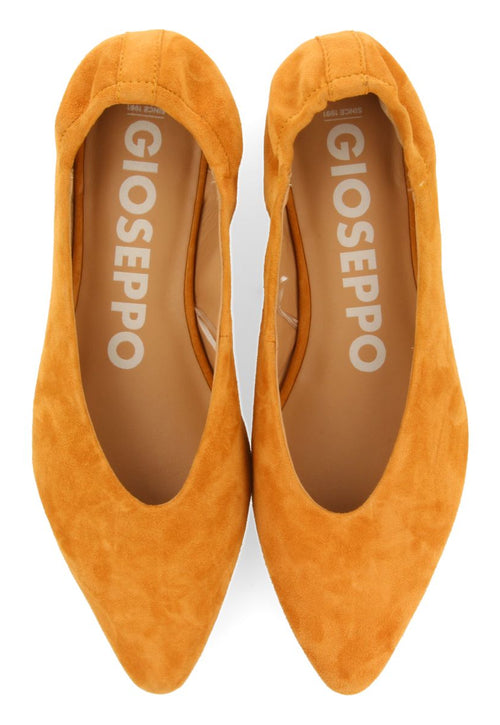ORANGE LEATHER BALLERINAS WITH POINTED TOE AND RUFFLED HEEL FOR WOMEN GAGEAC